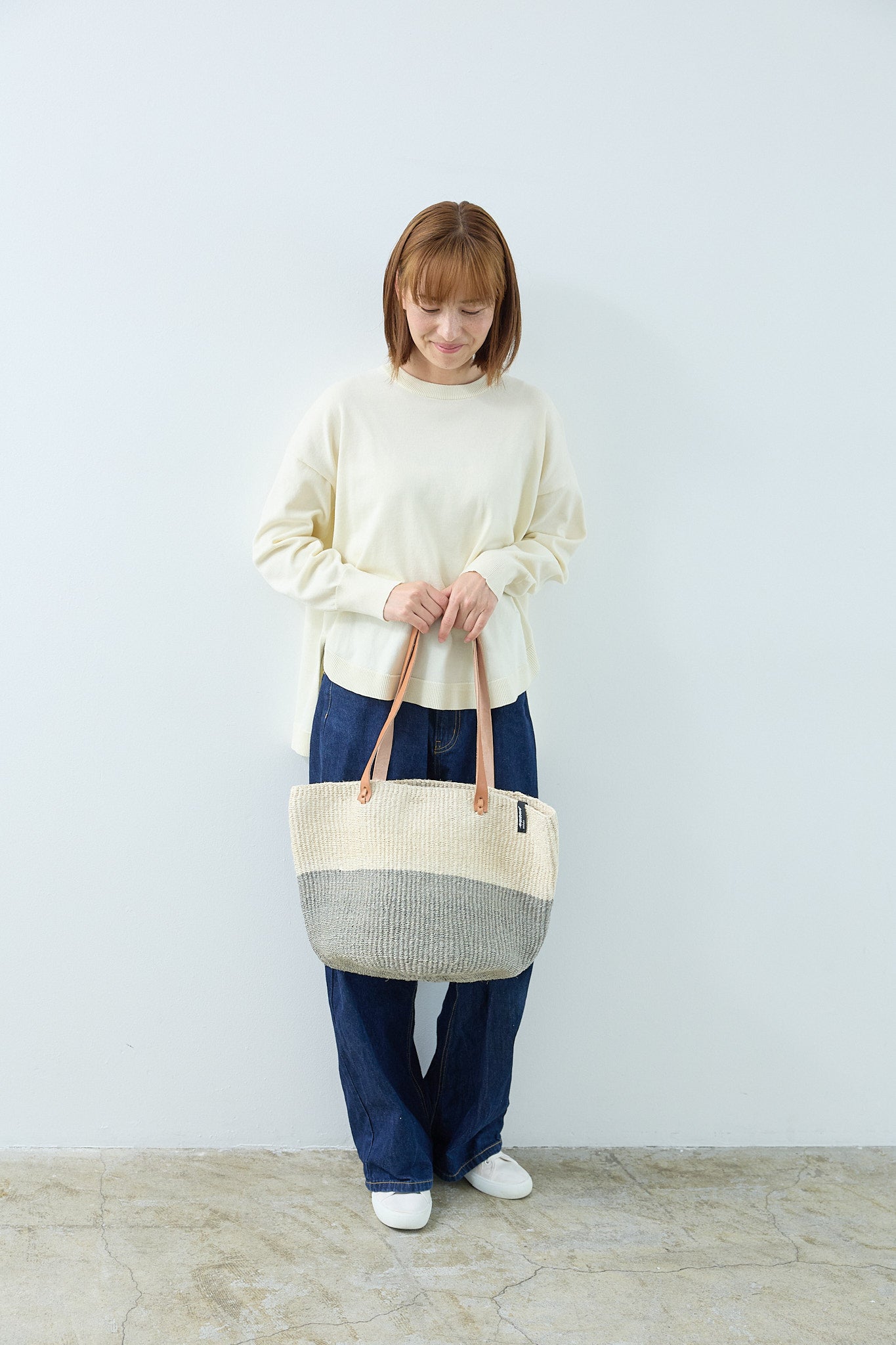 Kiondo shopper basket| Natural and Light grey duo M