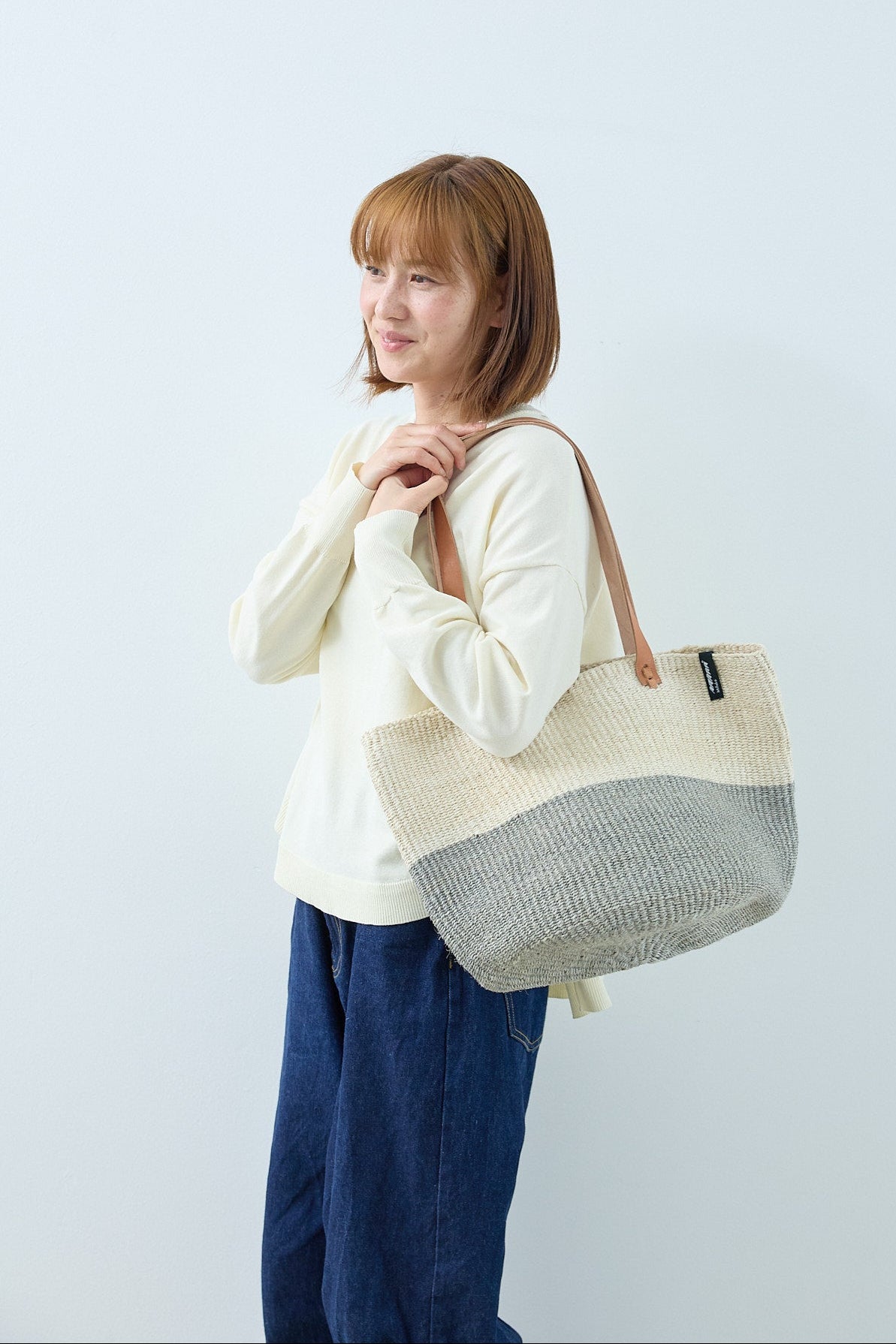 Kiondo shopper basket| Natural and Light grey duo M