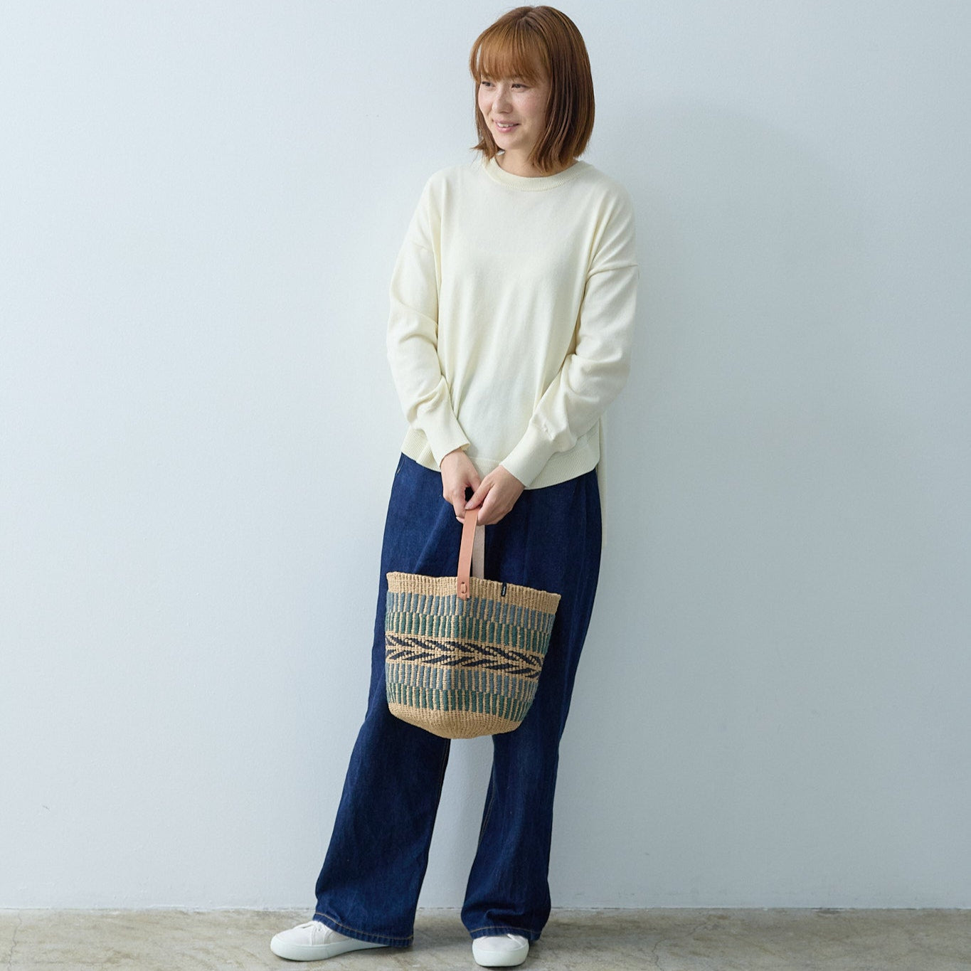 Pamba basket with handle | Green pattern weave S