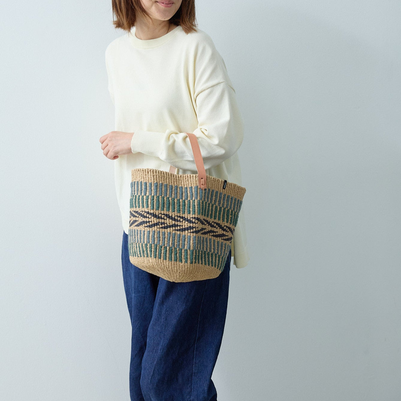 Pamba basket with handle | Green pattern weave S