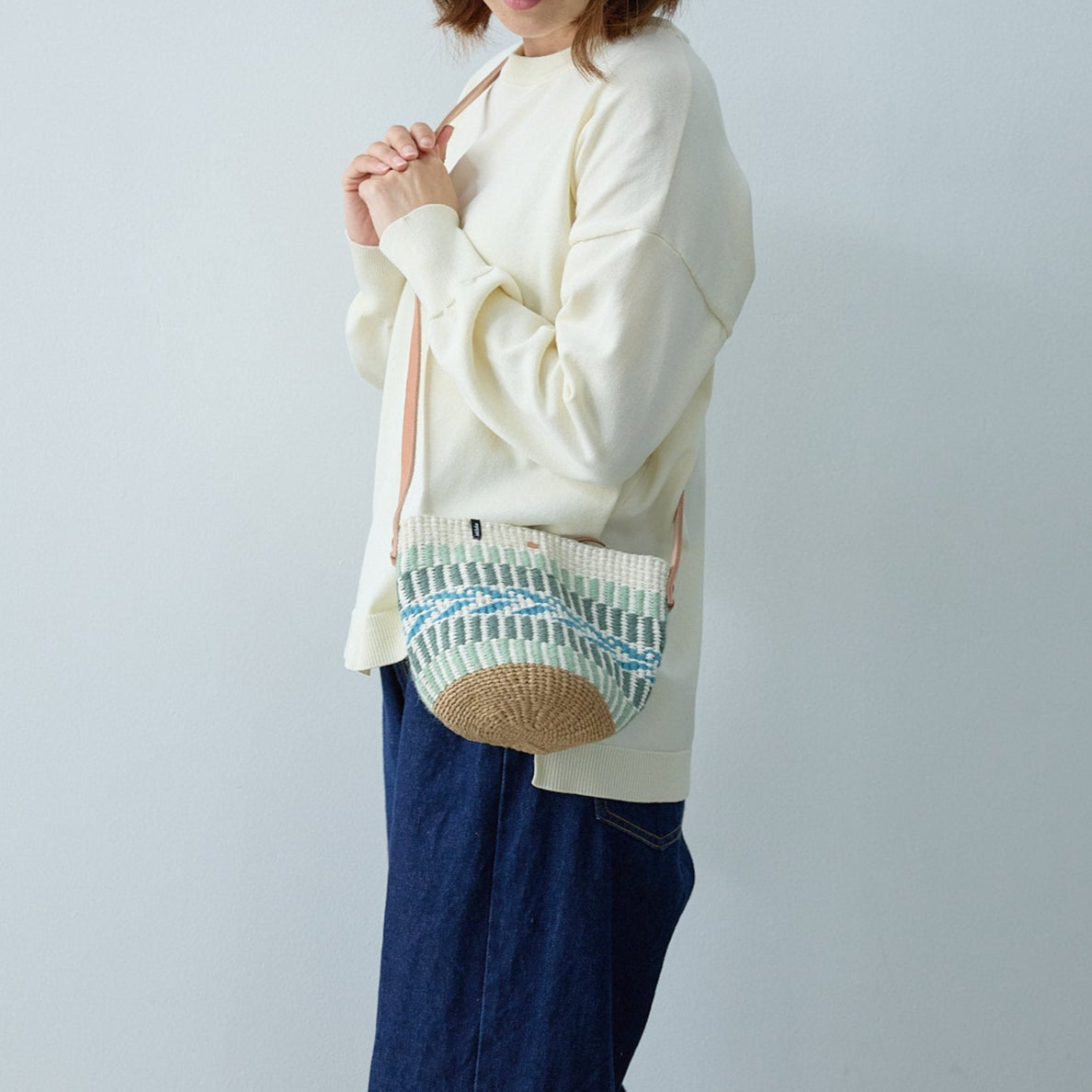 Pamba shopper basket | Light green pattern weave XS
