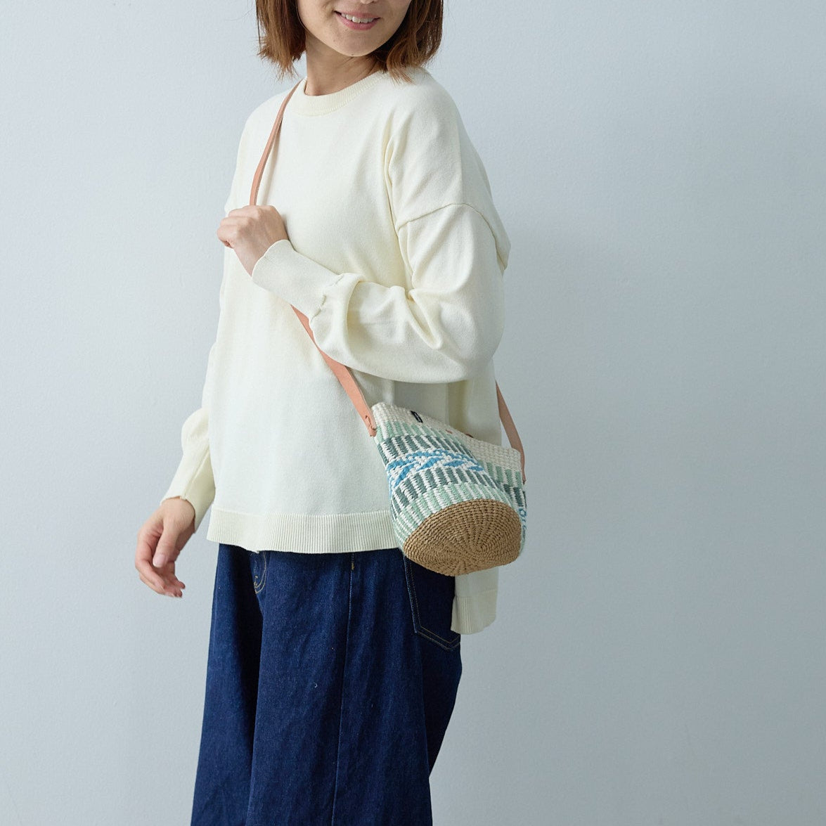 Pamba shopper basket | Light green pattern weave XS