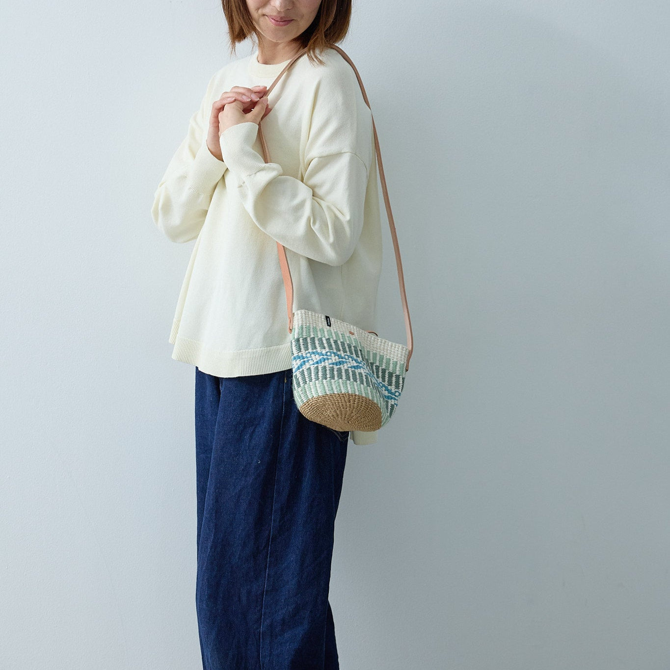 Pamba shopper basket | Light green pattern weave XS