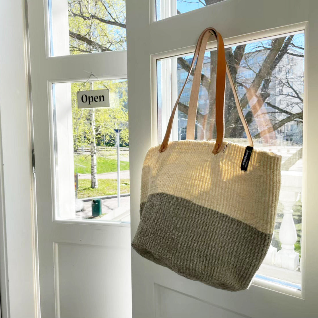 Kiondo shopper basket| Natural and Light grey duo M