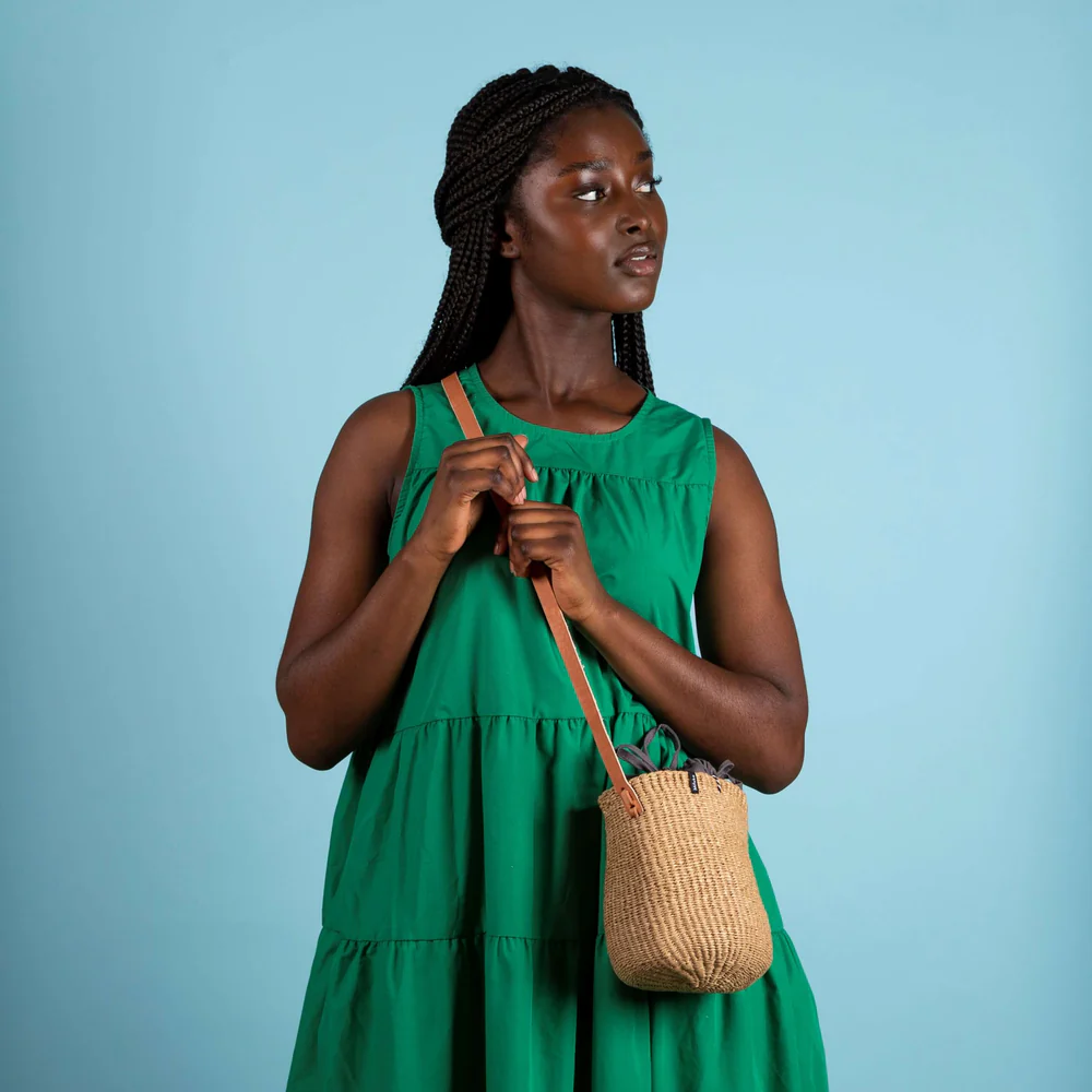 Kiondo crossbody basket bag | Brown with grey pouch XS