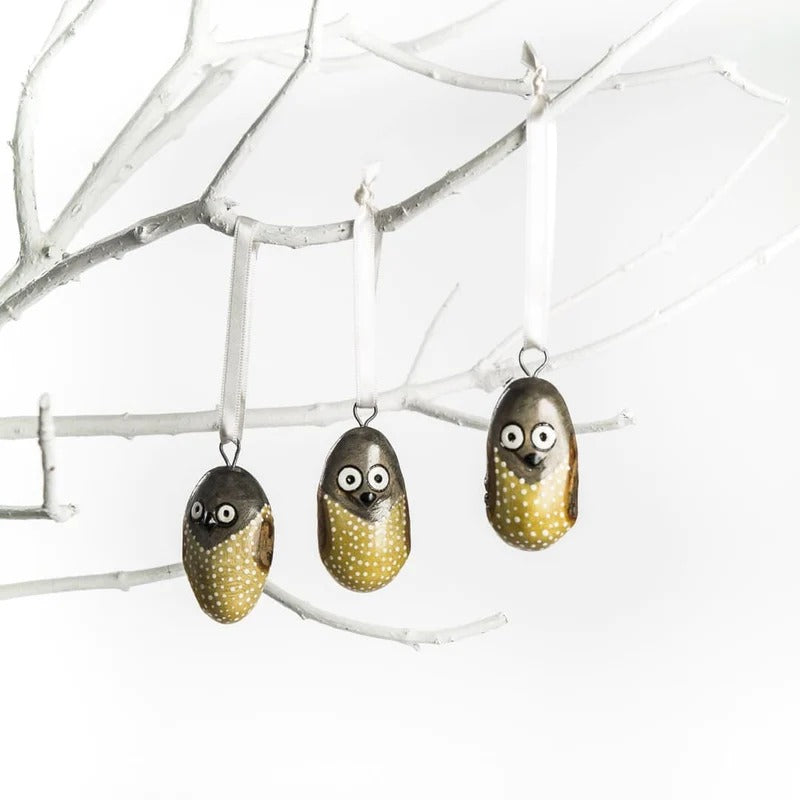Wooden ornament | Yellow owl（フクロウ）