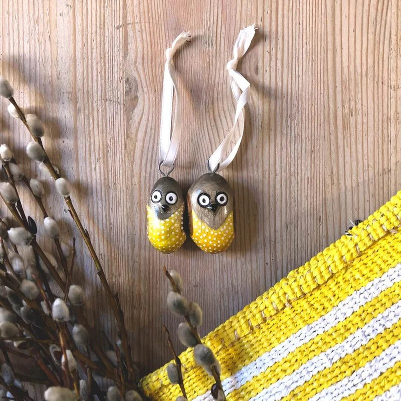 Wooden ornament | Yellow owl（フクロウ）