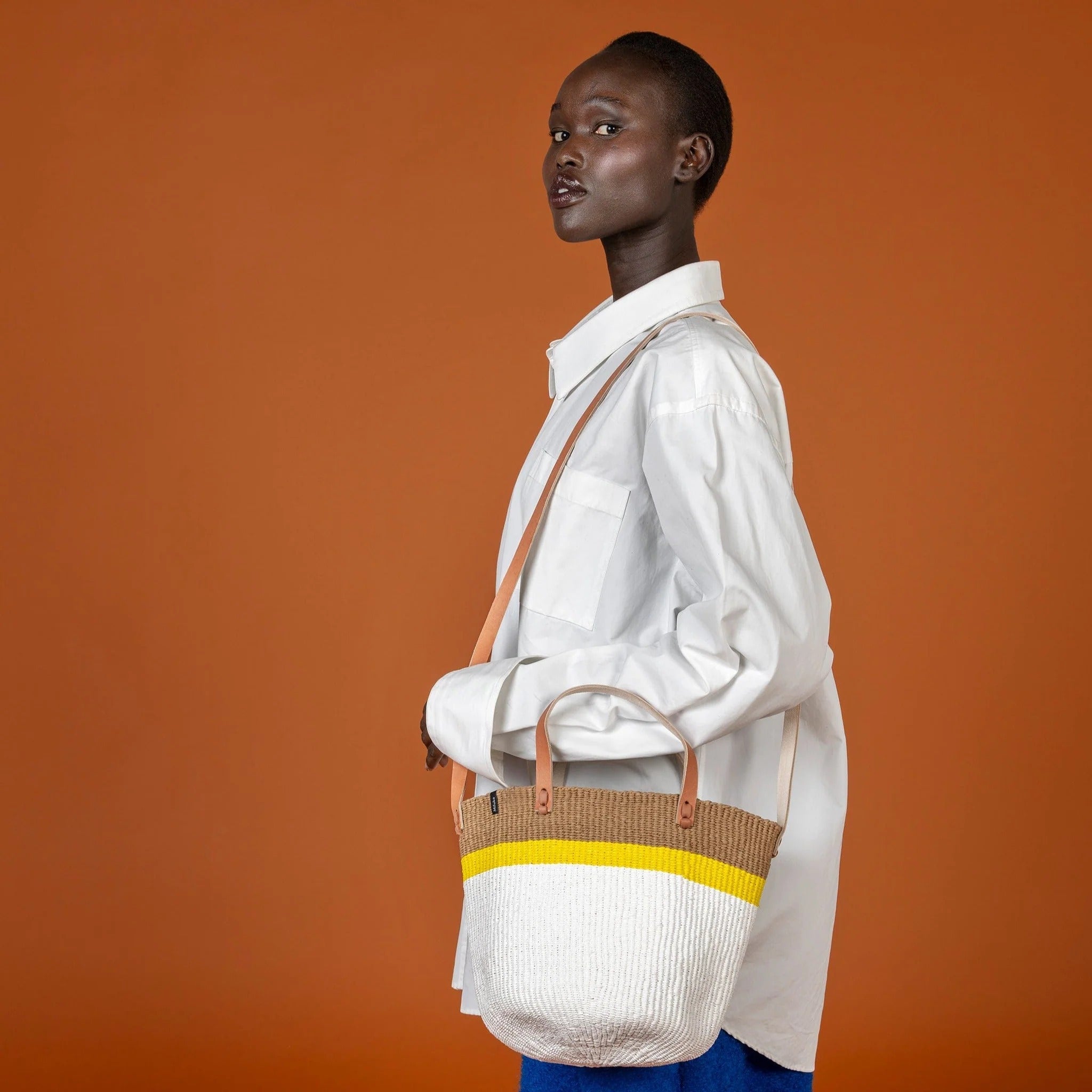 Kiondo crossbody basket bag | Top stripe yellow S