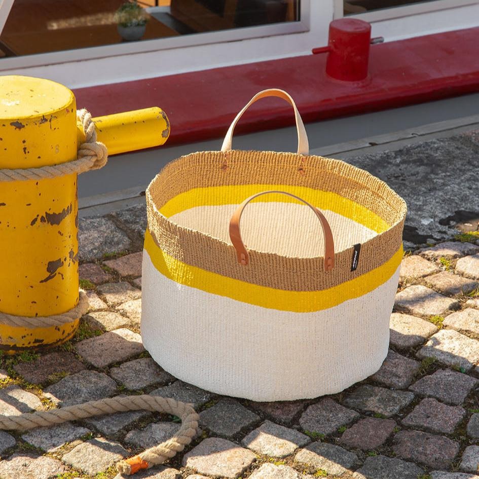 Kiondo Floor basket | Top stripe yellow XXL