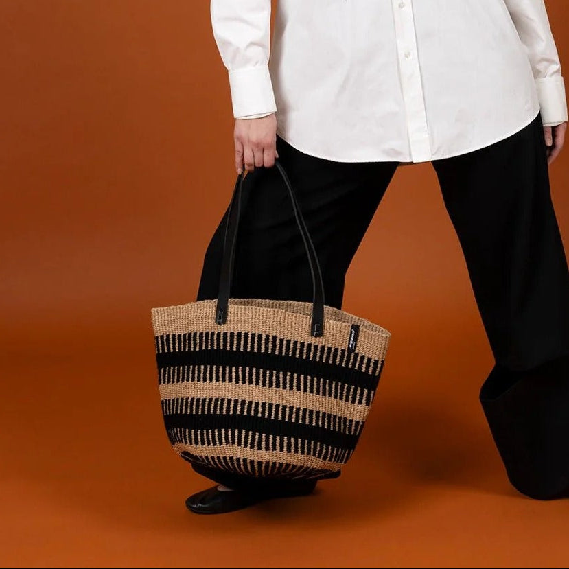 Pamba Shopper basket | Black rib weave M