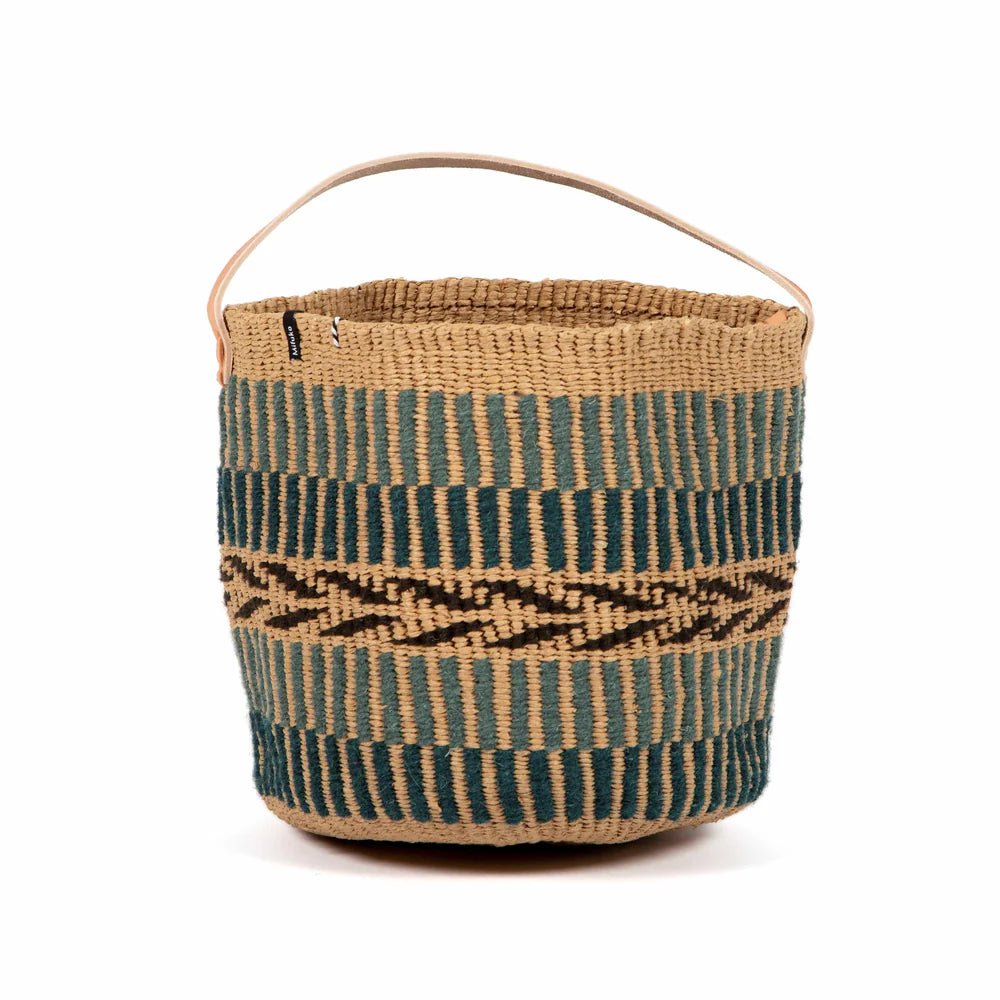 Pamba basket with handle | Green pattern weave S