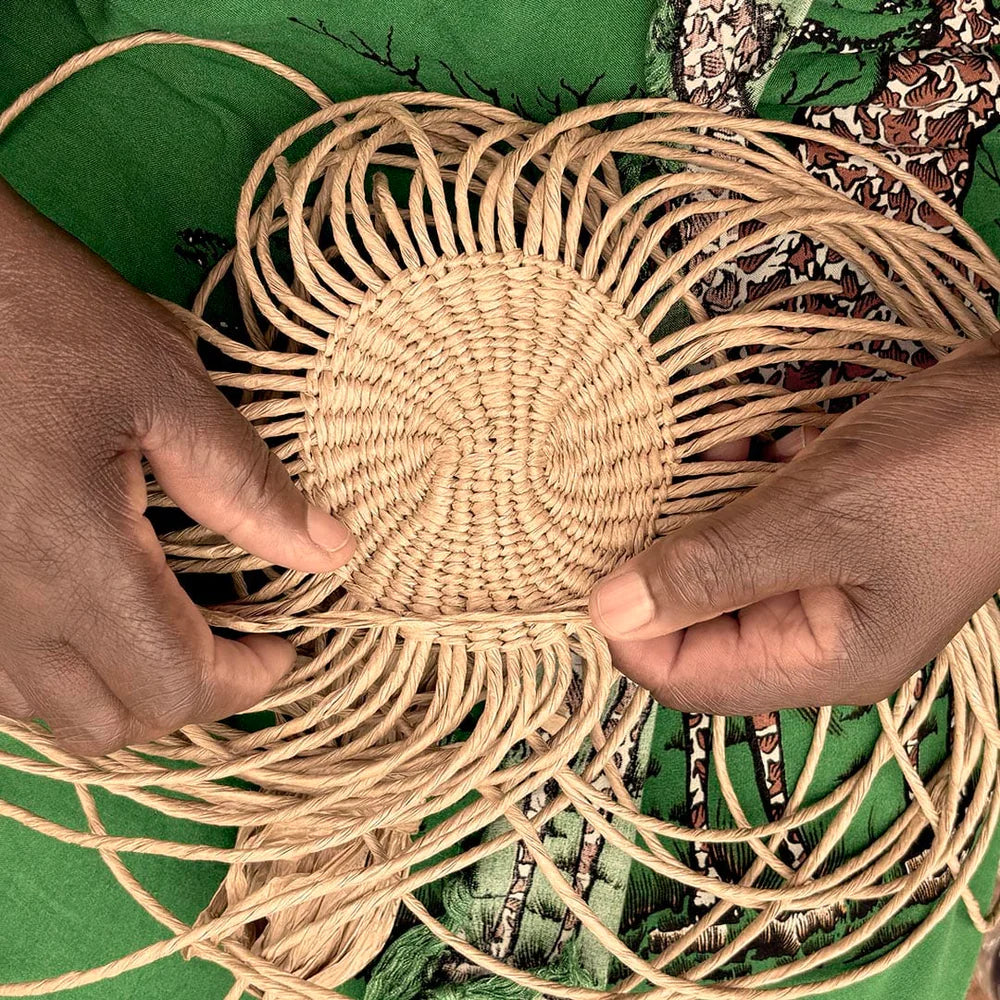 Pamba basket with handle | Green pattern weave S